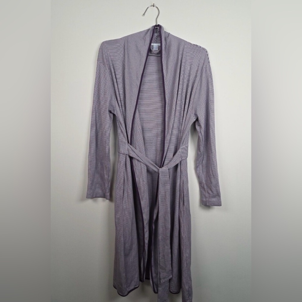 Light Lavender Striped Women's Robe - Soft Long Sleeve Lounge Wrap